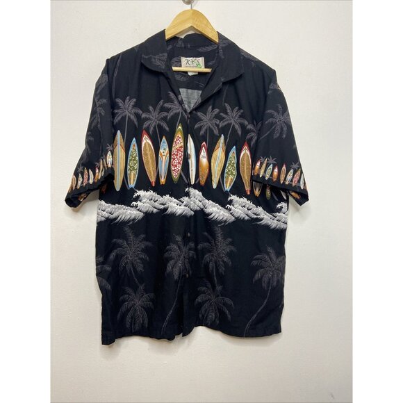 KY's Hawaiian Shirt Mens XL Surf Board  Macaw Surfing Cotton Made in USA - Picture 1 of 5